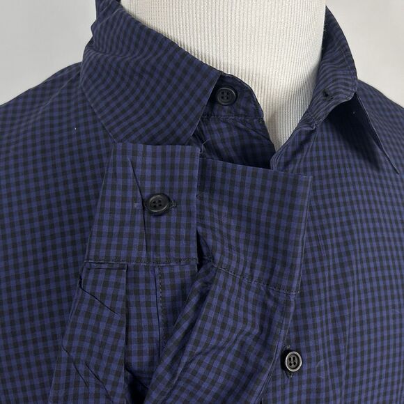 Eskander Size 1 Button Front Top Shirt Blue Plaid Organic Cotton Long Sleeve - Picture 4 of 5
